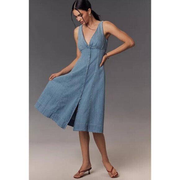 REFORMATION Sebastien Denim Midi Dress in Savannah Size US 6 NWT - Picture 2 of 12